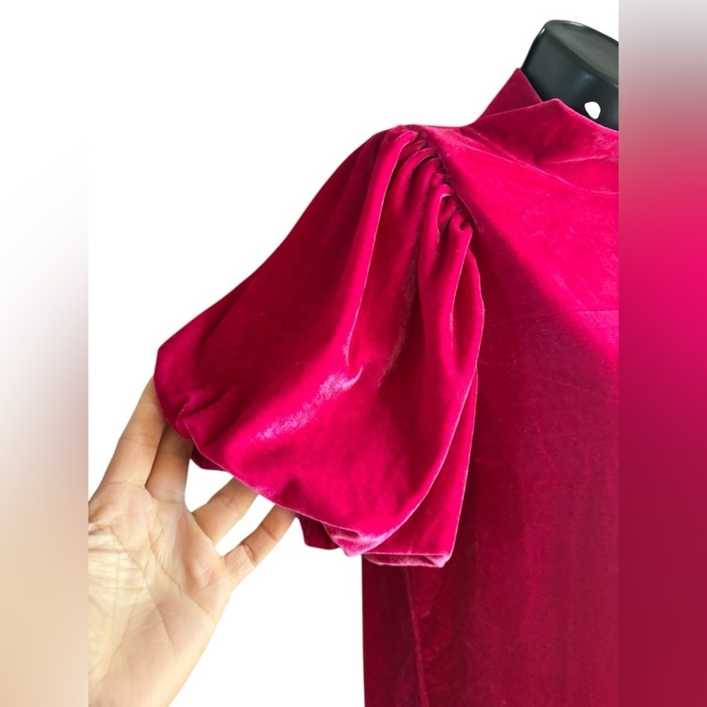 Free People Hot Pink Velvet
Puff Sleeve Mock Neck Tee Women's
Small preloved - Picture 7 of 11